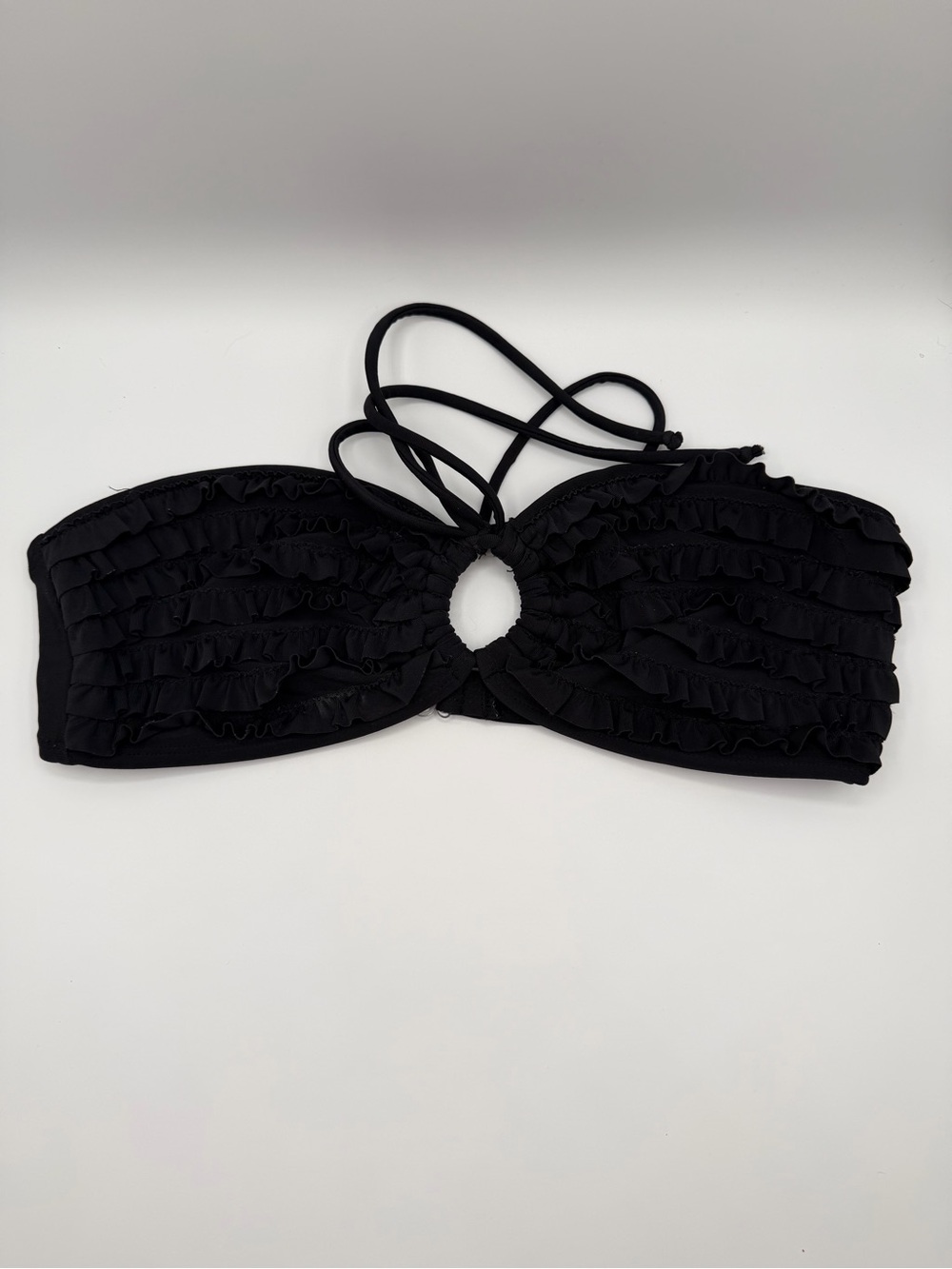 Xhilaration Black Ruffle Bandeau Top with Keyhole